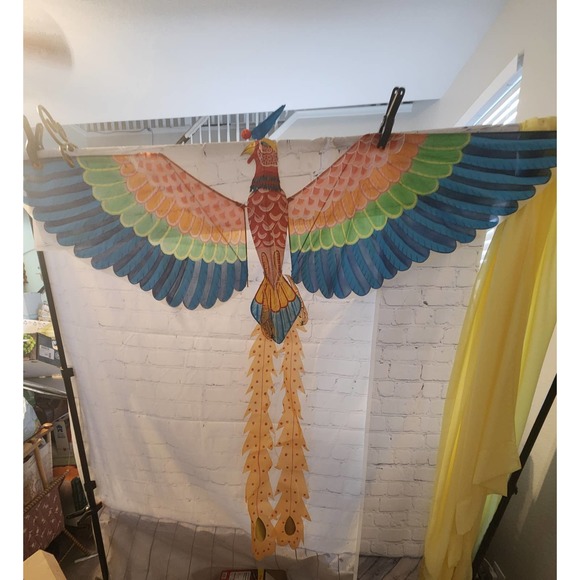 Vtg Chinese hand painted SilkPheonix in Original box minor damages 56" wide - Picture 1 of 16